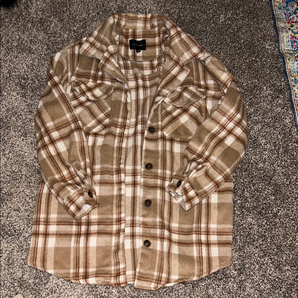Love Tree Plaid Jacket in Brown and Cream